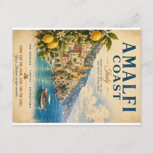 Vintage Amalfi-Küste Italien Reiseplakat mit Sonne Feiertagspostkarte