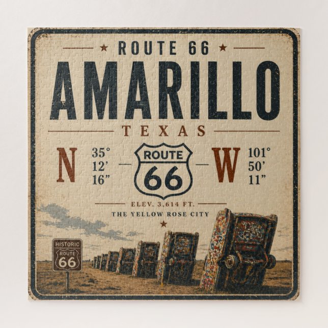 Vintage Amarillo Route 66 Roadtrip Puzzle (Vertikal)