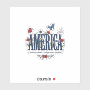 Vintage America Blumen Schmetterling Patriotisches Aufkleber