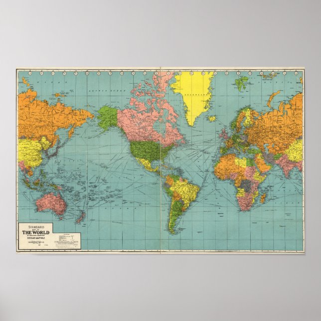 Vintage America Centric World Map Poster (Vorne)