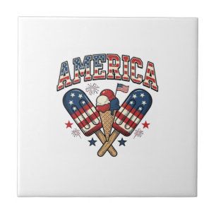 Vintage America Eiscreme Patriotisches-Shirt-Desig Fliese