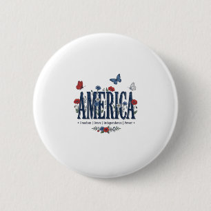 Vintage America Floral Butterfly Patriotisches Hem Button