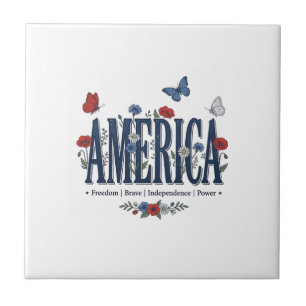 Vintage America Floral Butterfly Patriotisches Hem Fliese