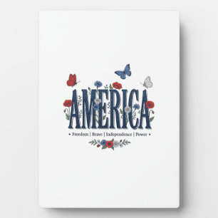 Vintage America Floral Butterfly Patriotisches Hem Fotoplatte