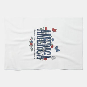 Vintage America Floral Butterfly Patriotisches Hem Geschirrtuch