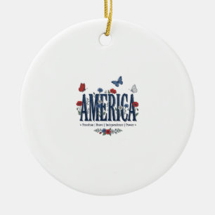 Vintage America Floral Butterfly Patriotisches Hem Keramik Ornament