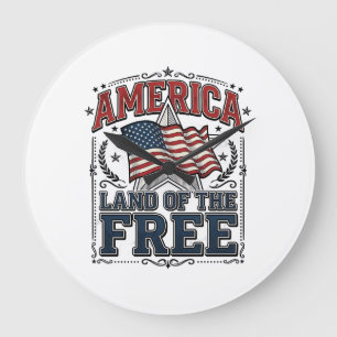 Vintage America Land Of The Free Patriotisches T-S Große Wanduhr