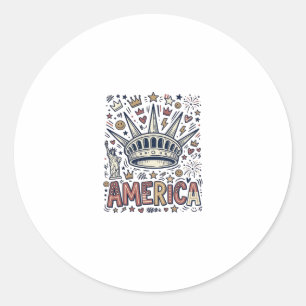 Vintage America Liberty Crown Patriotisches T-Shir Runder Aufkleber