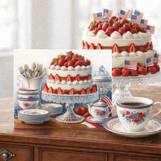 Vintage American 4th of July Coffee and Cake  Feiertagskarte