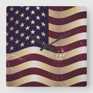 Vintage American Flag 2 Quadratische Wanduhr