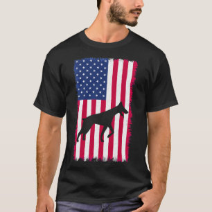 Vintage American Flag Amp Doberman Dog Silhouette T-Shirt