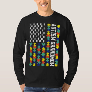 Vintage American Flag Autism Grandmom Autism Aware T-Shirt