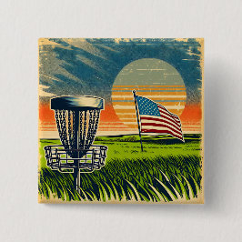 Vintage American Flag Disk Golf Vintag Sun Button