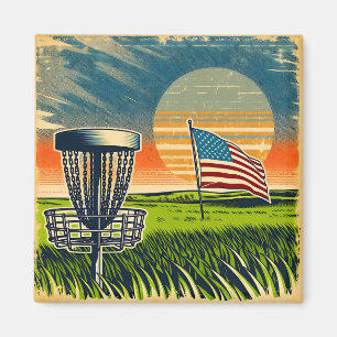 Vintage American Flag Disk Golf Vintag Sun Magnet