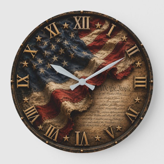 Vintage American Flag Große Wanduhr (Vorderseite)
