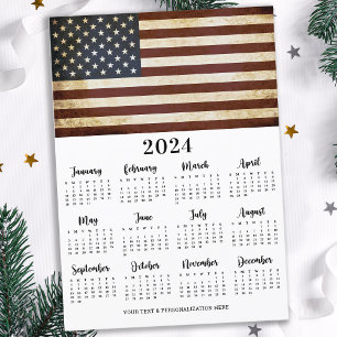 Vintage American Flag Patriotic 12 Month Calendar Feiertagskarte