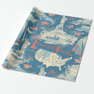 Vintage American Landmark Muster (3) Geschenkpapier