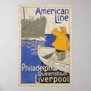 Vintage American Line Philadelphia Liverpool Poster