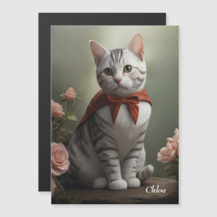 Vintage American Shorthair Kitten mit Rosen Magnetkarte