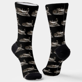Vintage American Steam Train Locomotive auf Black Socken