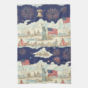 Vintage-Americana-Feuerwerk-Szene (1) Geschirrtuch