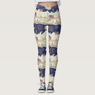 Vintage-Americana-Feuerwerk-Szene (1) Leggings