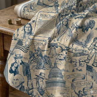 Vintage-Americana-Historien-Collage Blau ID1308 Stoff