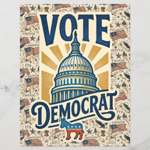 Vintage-Americana-patriotische Volkskunst Demokrat Flyer