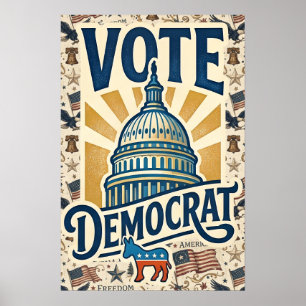 Vintage-Americana-patriotische Volkskunst Demokrat Poster