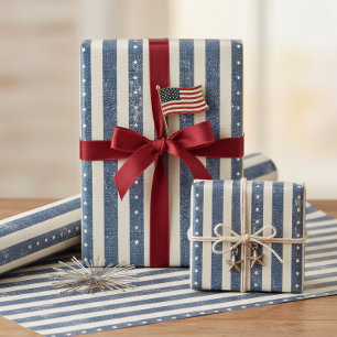 Vintage-Americana-Sterne-Streifen-Muster ID1306 Geschenkpapier