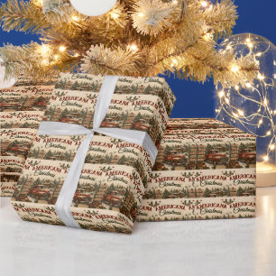 Vintage-Americana-Weihnachts-Rotlastwagen-Urlaubsk Geschenkpapier