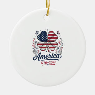 Vintage Amerika 1776 2026 Patriotisches Kleeblatt- Keramik Ornament
