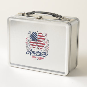 Vintage Amerika 1776 2026 Patriotisches Kleeblatt- Metall Brotdose