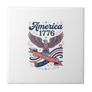 Vintage Amerika 1776 Adler Patriotisches T-Shirt D Fliese