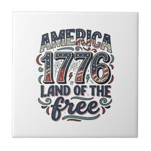 Vintage Amerika 1776 Land der Freien Shirt Design Fliese
