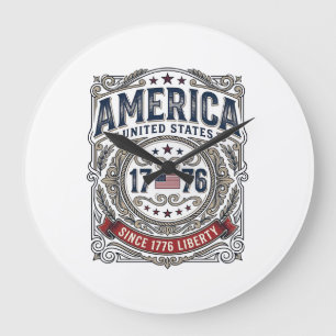Vintage Amerika 1776 Patriotische Freiheit Große Wanduhr