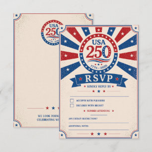 Vintage Amerika 250 1776–2026 Patriotisch RSVP Karte
