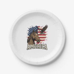 Vintage-Amerika-Pferd-Adler-patriotisches Vektor-D Pappteller