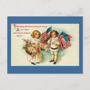 Vintage Amerikanana Kinder mit Flaggen Postkarte