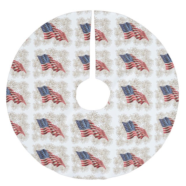 Vintage Amerikaner USA-Flaggen-und -4. Polyester Weihnachtsbaumdecke (Vorderseite)