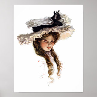 Vintage-amerikanische Dame mit weißem Hut Poster