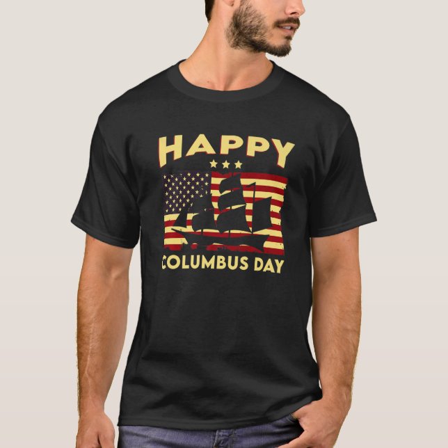 Vintage amerikanische Fahne glücklich Columbus Day T-Shirt (Vorderseite)