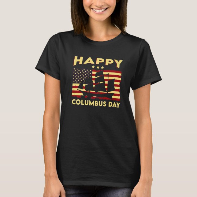Vintage amerikanische Fahne glücklich Columbus Day T-Shirt (Vorderseite)