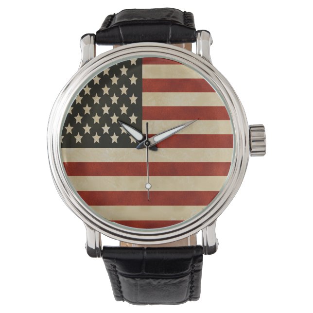 Vintage amerikanische Flag-Uhr Armbanduhr (Vorderseite)