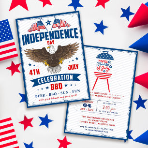 Vintage-amerikanische Flagge 4. Juli BBQ-Party Einladung
