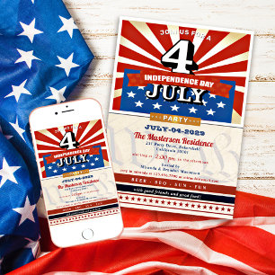 Vintage Amerikanische Flagge 4. Juli Party BBQ Par Einladung