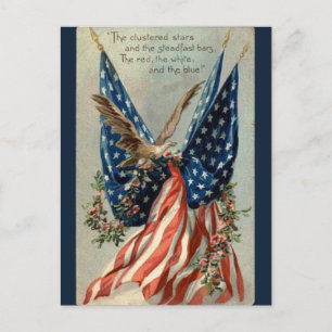 Vintage amerikanische Flagge Adler und Blumen Patr Postkarte