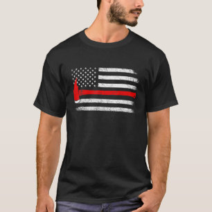 Vintage-Amerikanische-Flagge-Axt-dünne-roter-Stric T-Shirt