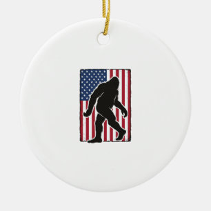 Vintage-amerikanische-Flagge Bigfoot-Silhouette Ve Keramik Ornament