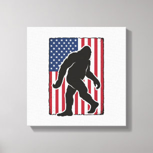 Vintage-amerikanische-Flagge Bigfoot-Silhouette Ve Leinwanddruck